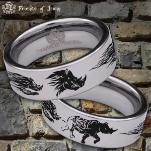 Tribal Rhino Tungsten Carbide Ring