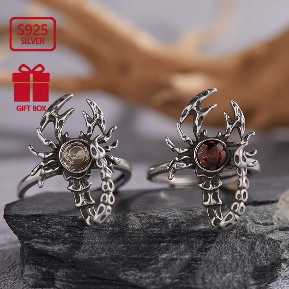 Tribal Scorpion Cuff Ring S925 Silver Unisex Halloween Wear Open Ring