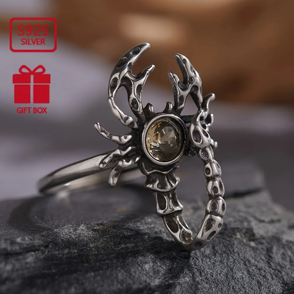 Tribal Scorpion Cuff Ring S925 Silver Unisex Halloween Wear Open Ring