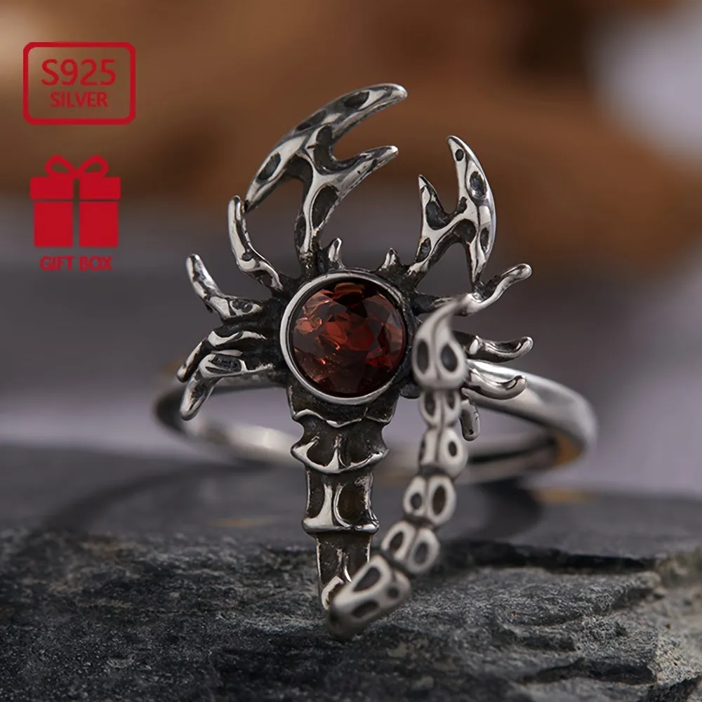 Tribal Scorpion Cuff Ring S925 Silver Unisex Halloween Wear Open Ring