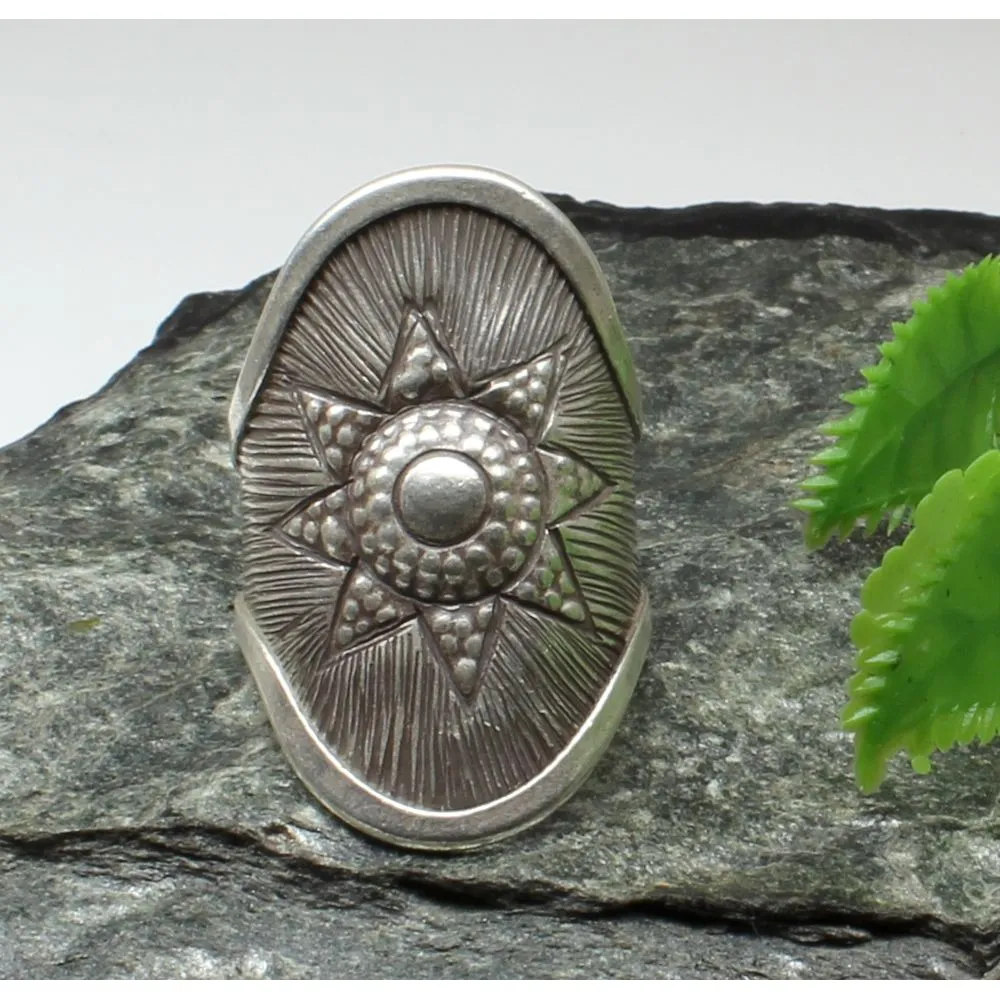 Tribal Star textured Real Solid Sterling Silver wrap Ring adjustable