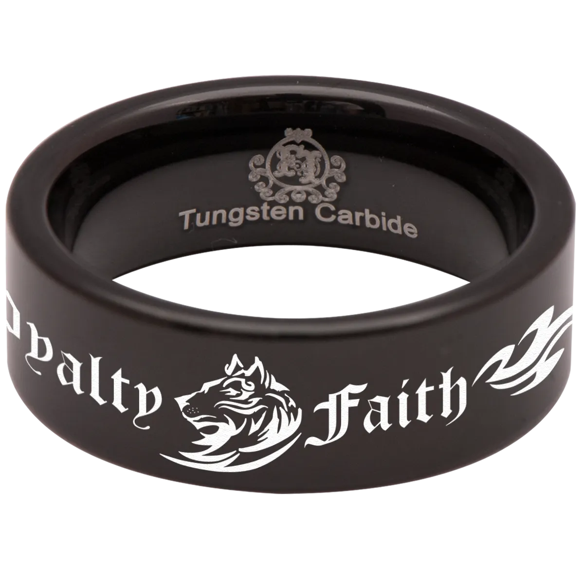Tribal Wolf   Loyalty Faith Alpha Tungsten Carbide Ring
