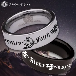 Tribal Wolf   Loyalty Faith Alpha Tungsten Carbide Ring