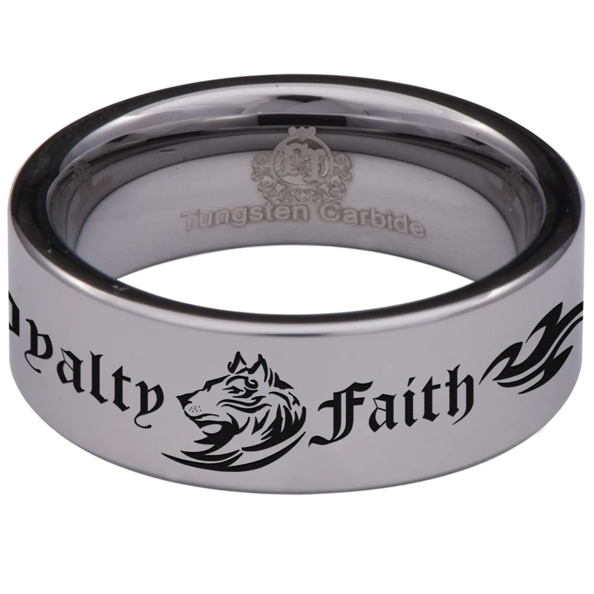 Tribal Wolf   Loyalty Faith Alpha Tungsten Carbide Ring