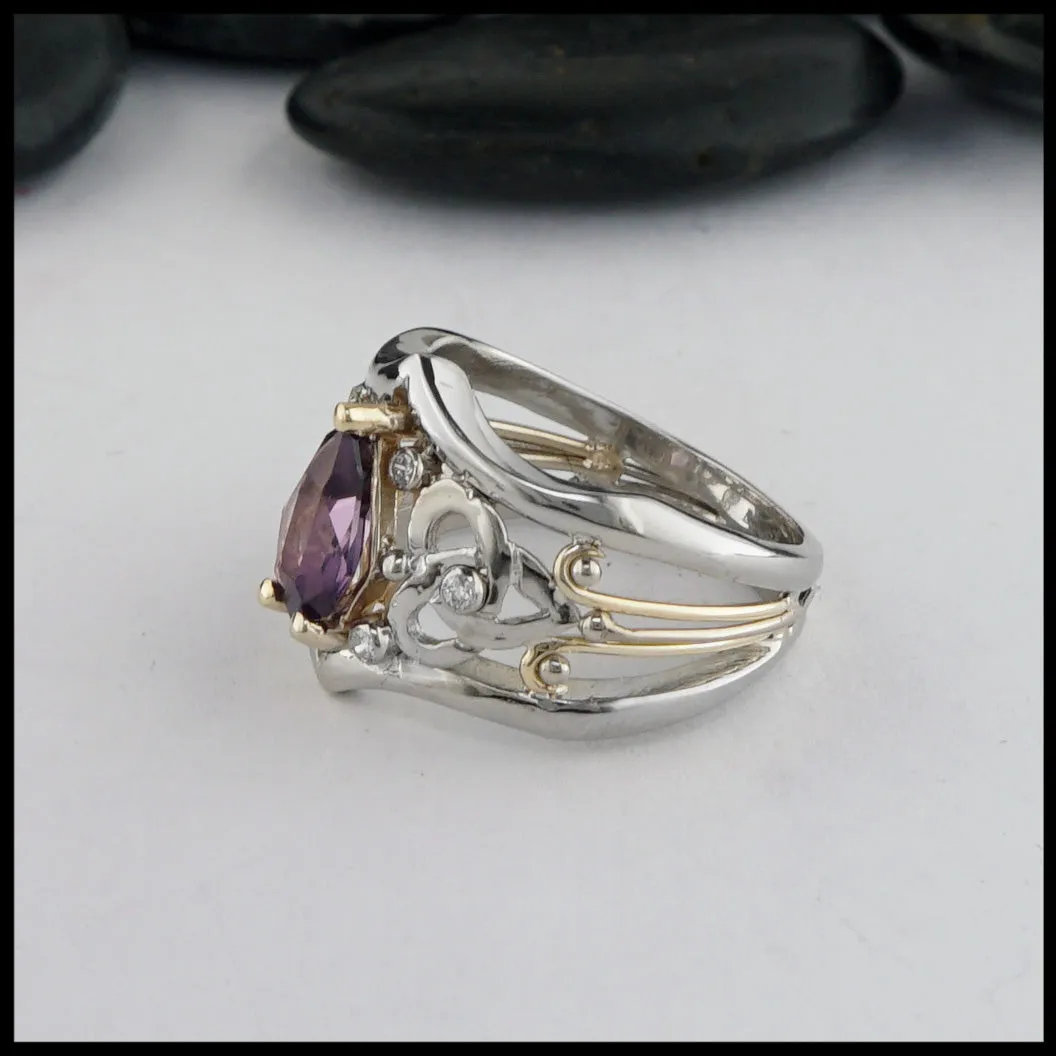 Trinity Knot Ring with Purple Spinel