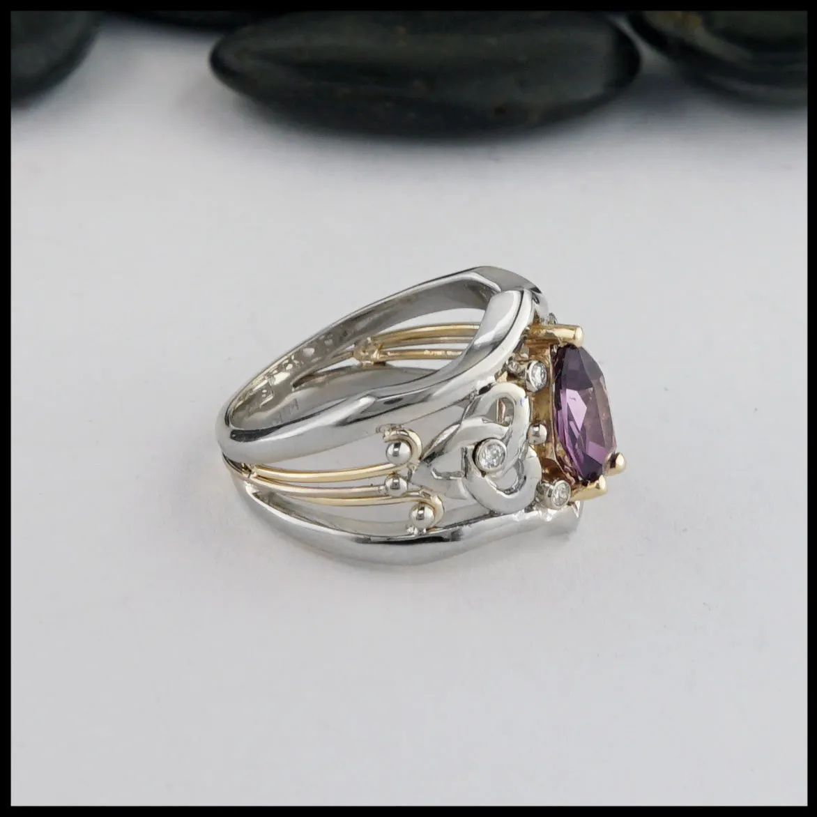 Trinity Knot Ring with Purple Spinel
