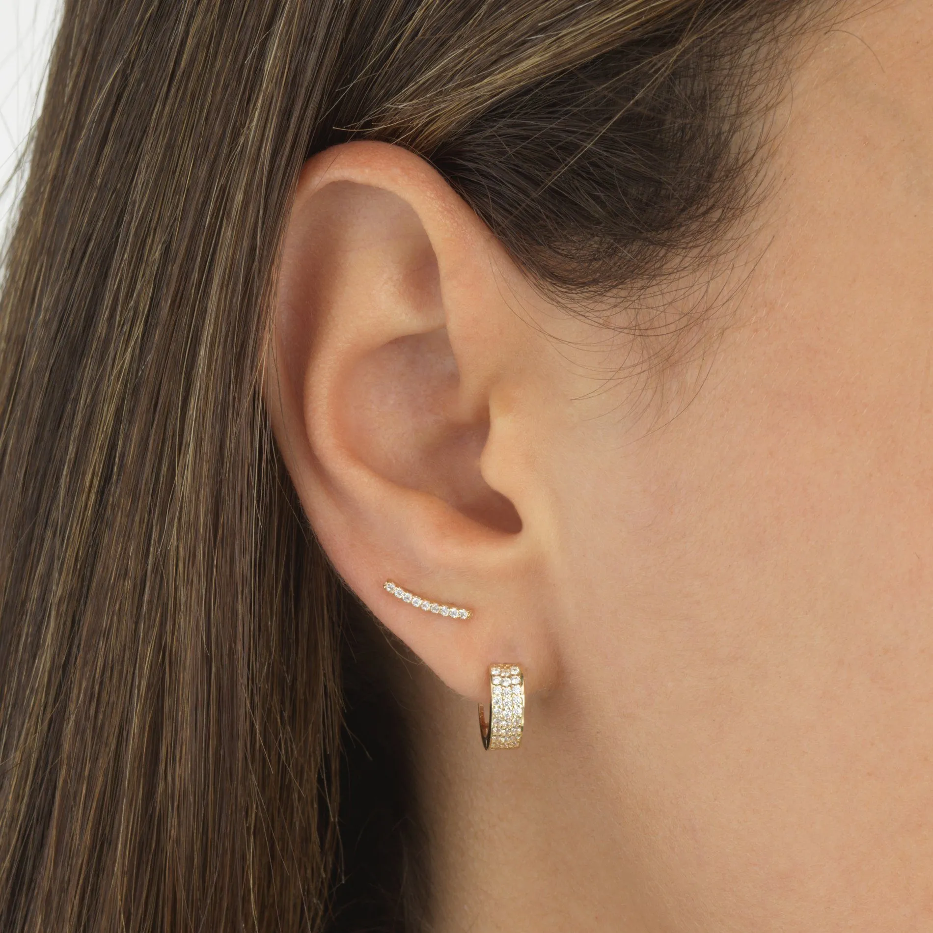 Triple Row Huggie Earring 14K