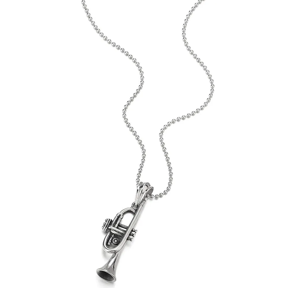 Trumpet Pendant Necklace for Men Women Stainless Steel with 30 inches Ball Chain