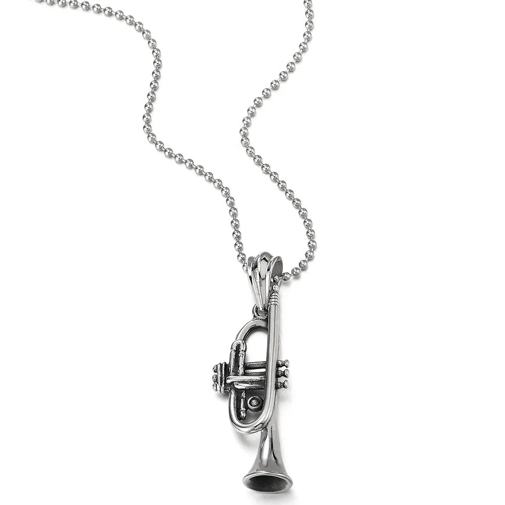 Trumpet Pendant Necklace for Men Women Stainless Steel with 30 inches Ball Chain