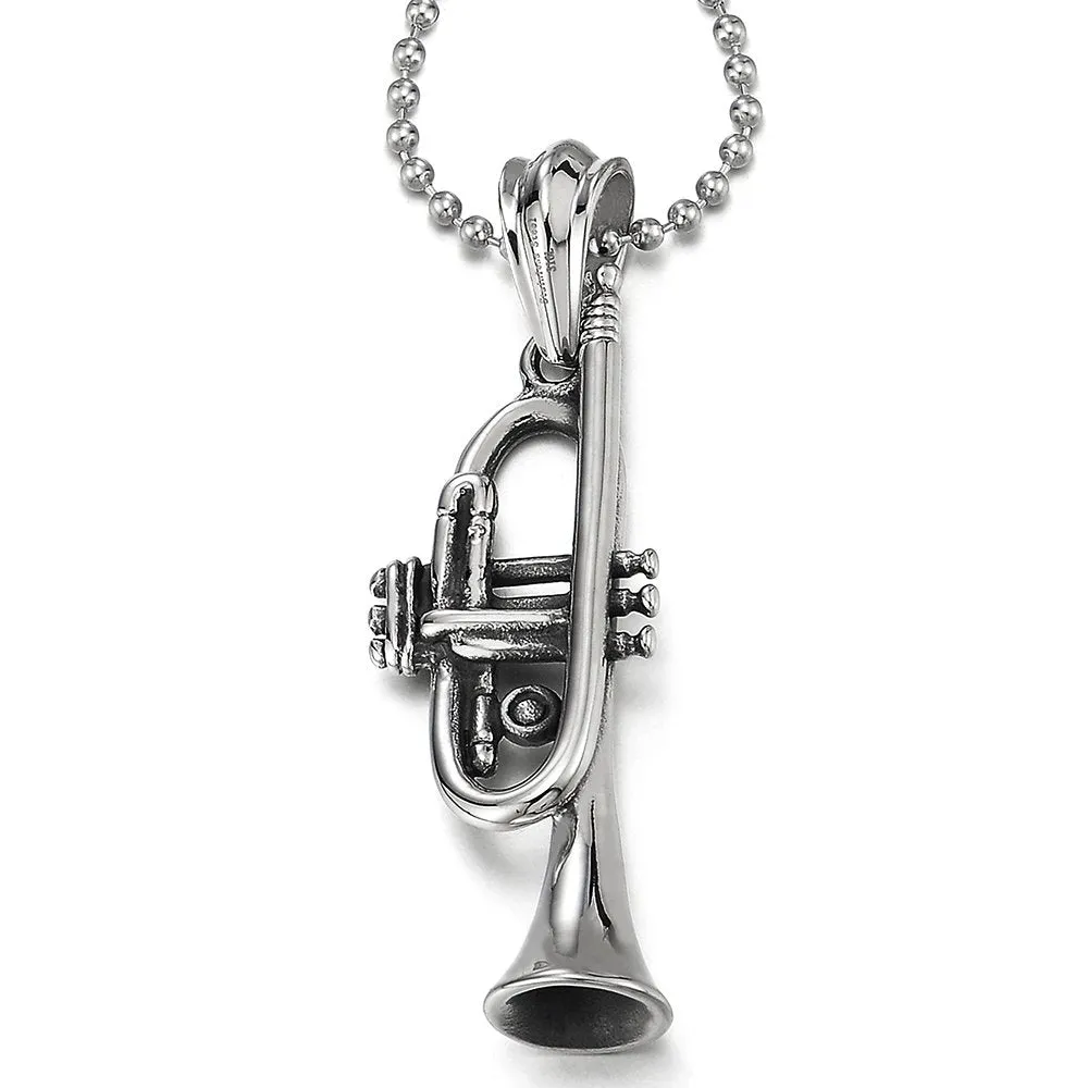 Trumpet Pendant Necklace for Men Women Stainless Steel with 30 inches Ball Chain