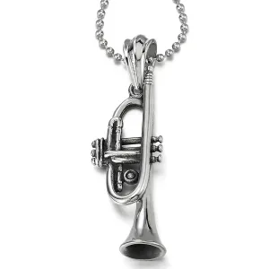 Trumpet Pendant Necklace for Men Women Stainless Steel with 30 inches Ball Chain
