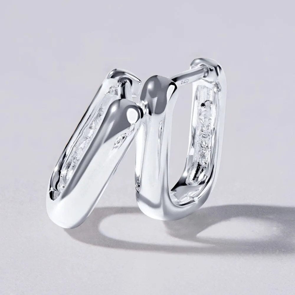 Tube Paperclip Huggie Earrings in Sterling Silver