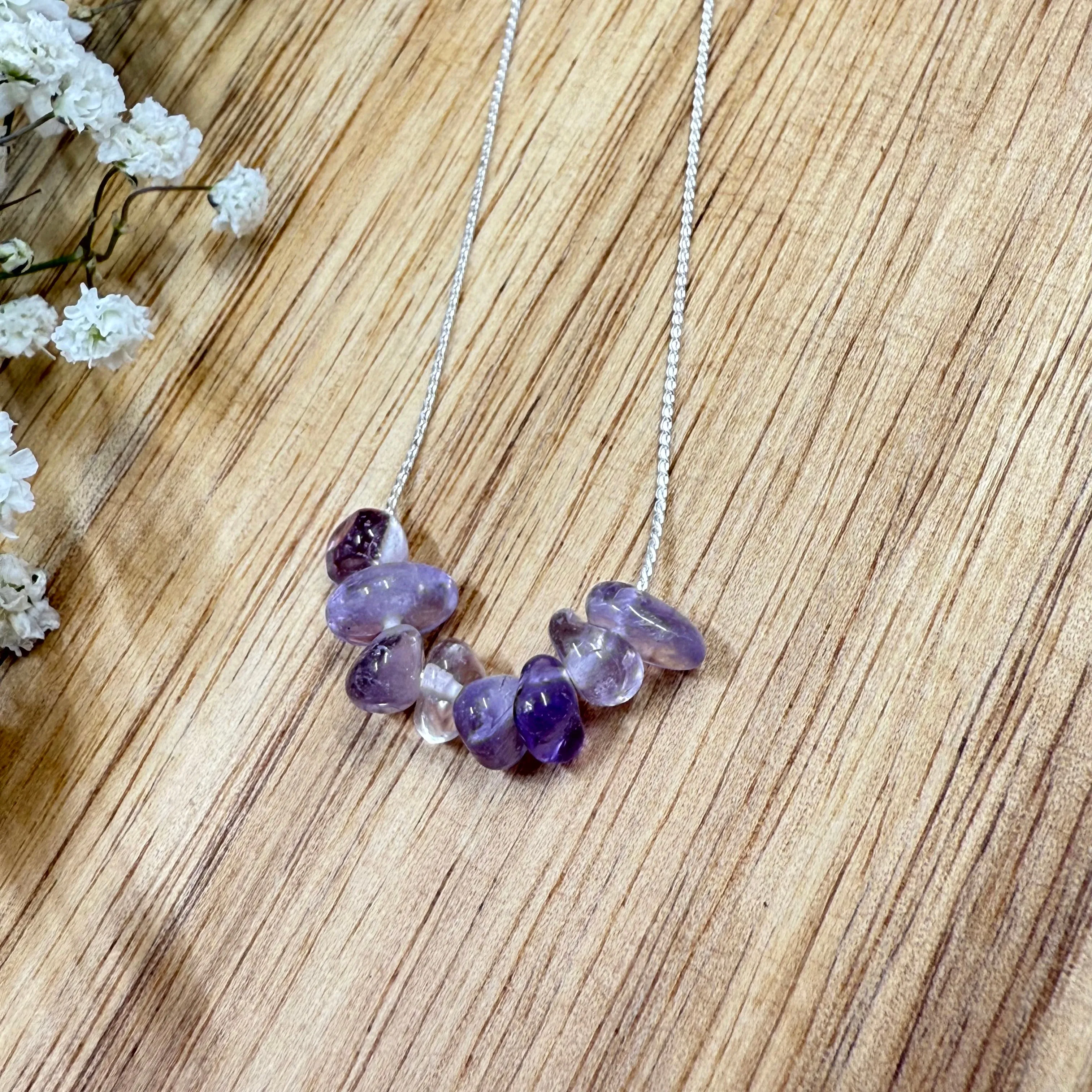 Tumbled Amethyst Slide Necklace - 16"