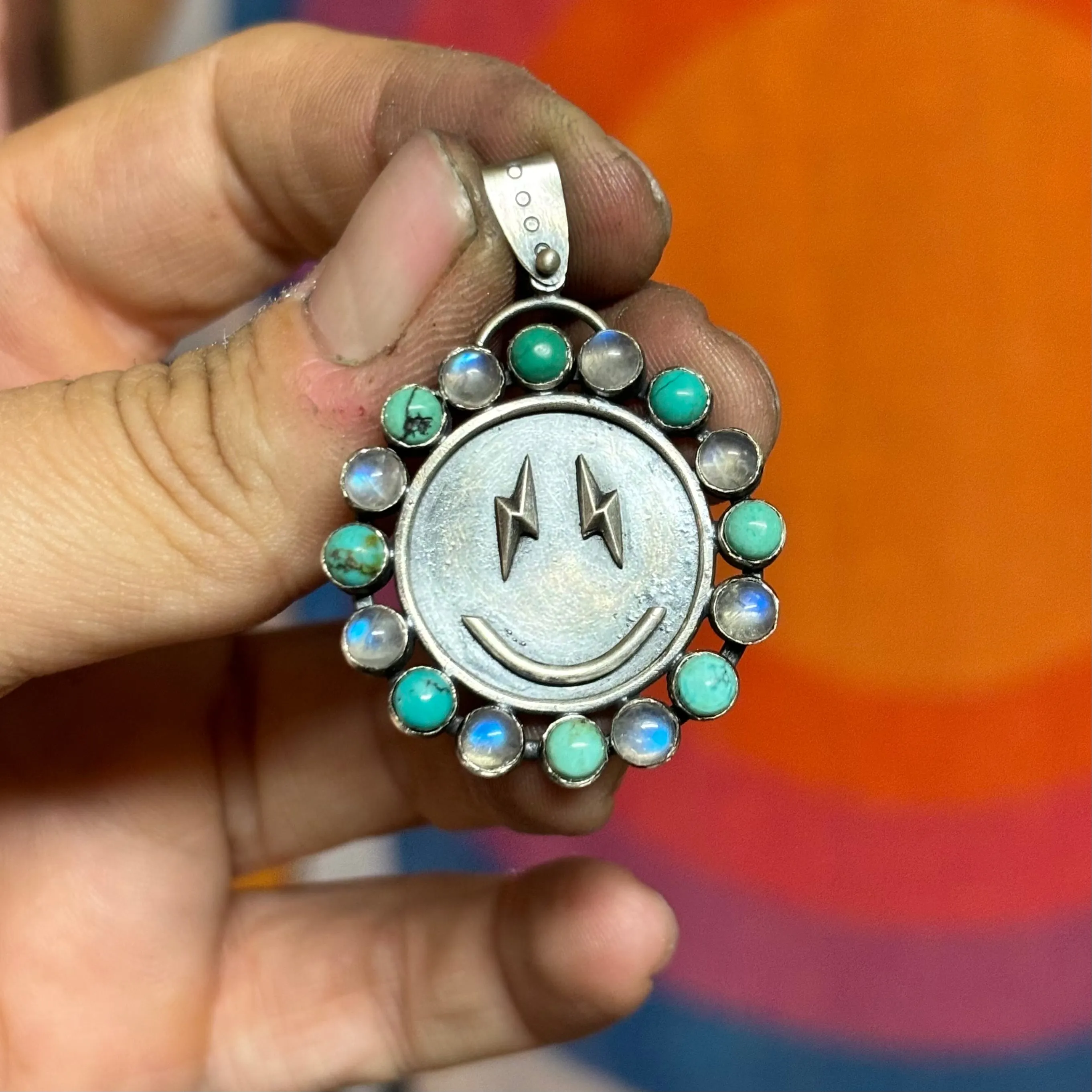 Turquoise & Moonstone Smiley Face