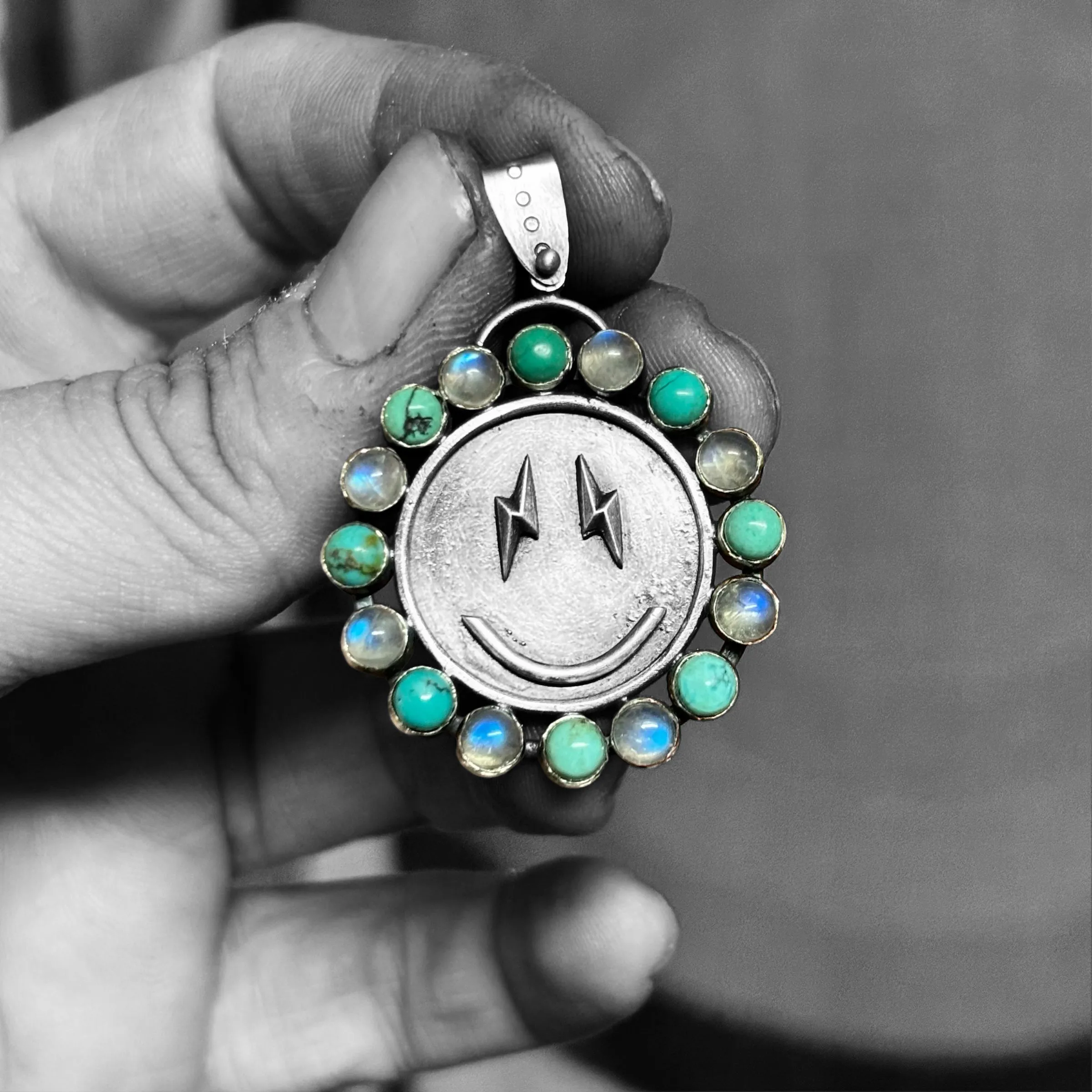 Turquoise & Moonstone Smiley Face