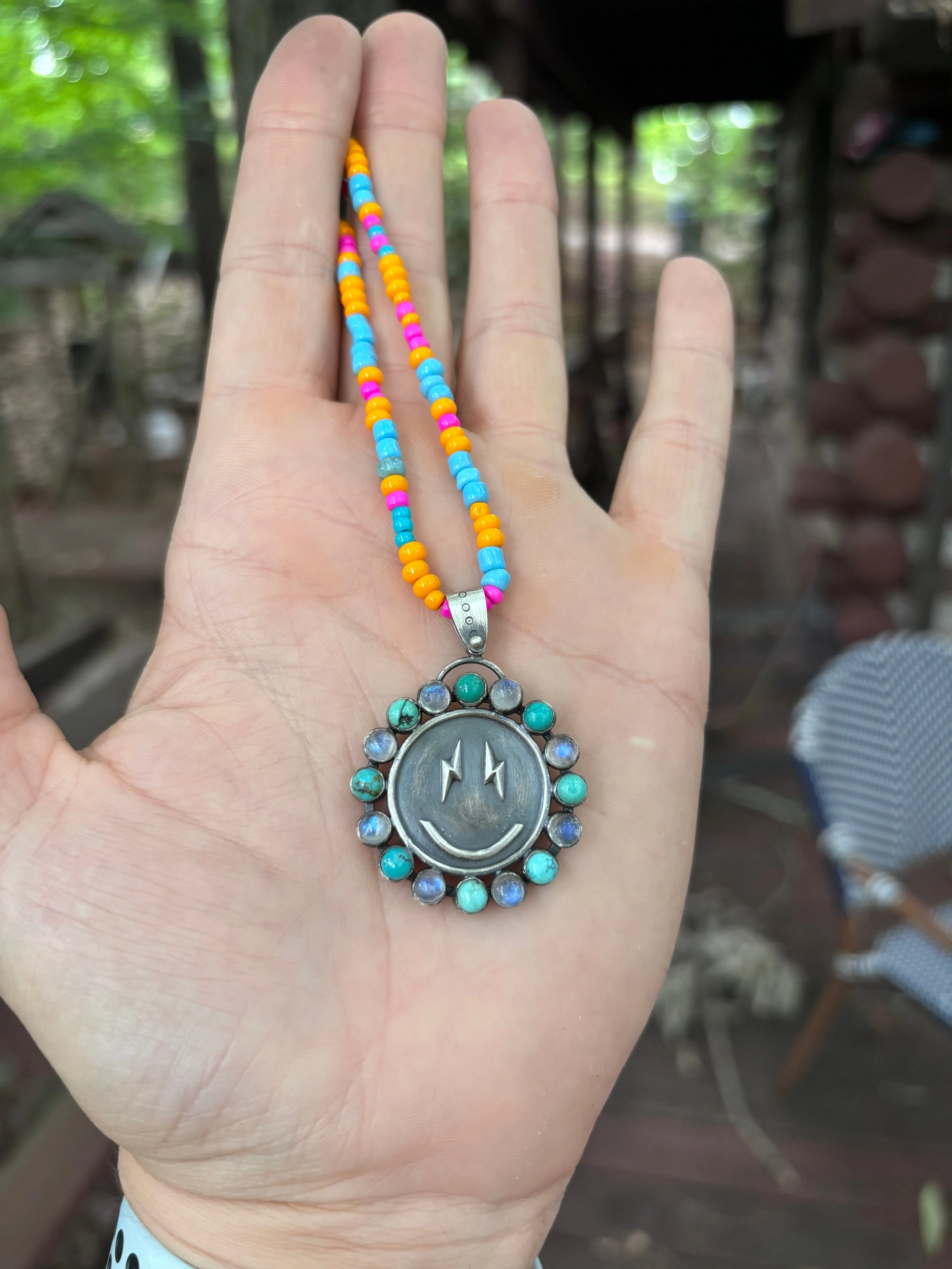 Turquoise & Moonstone Smiley Face