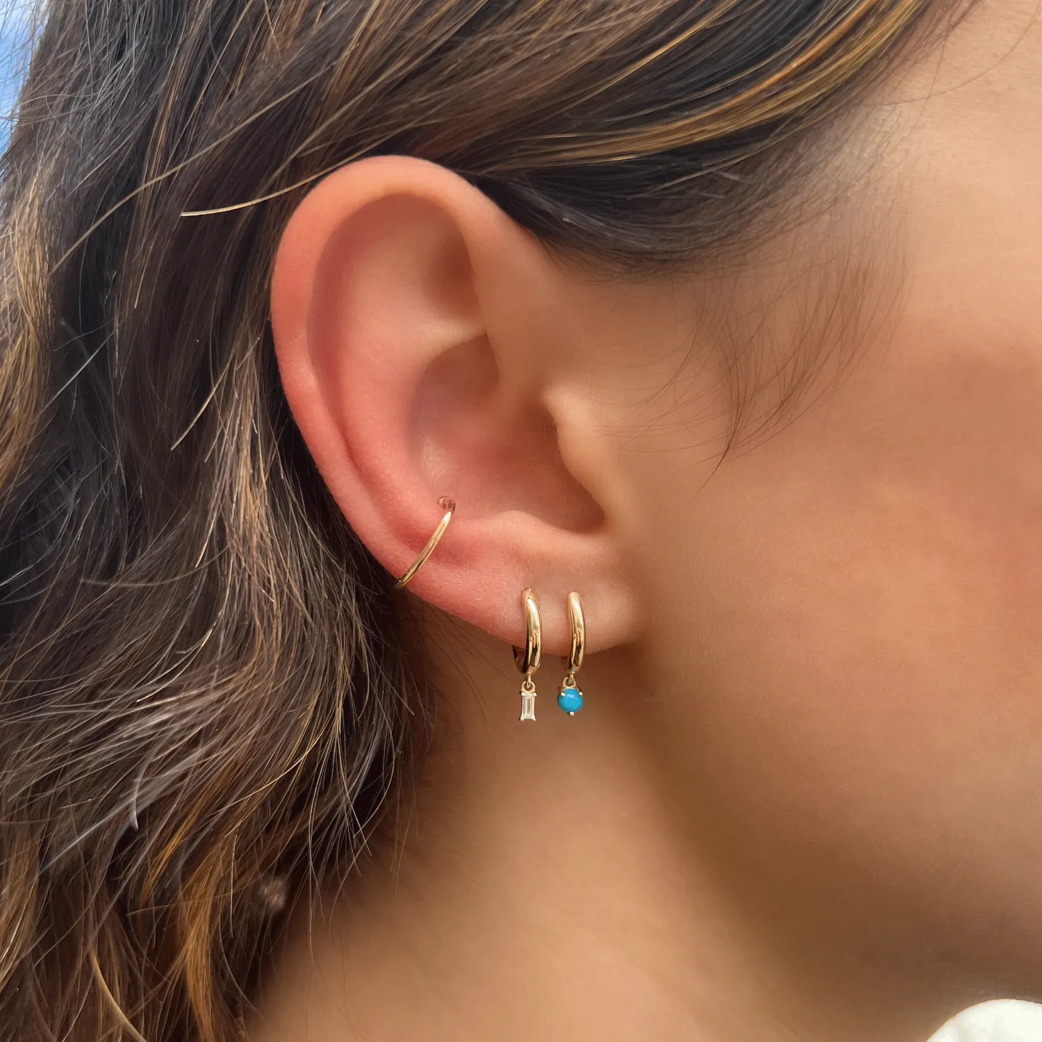 Turquoise Charm Drop Huggies