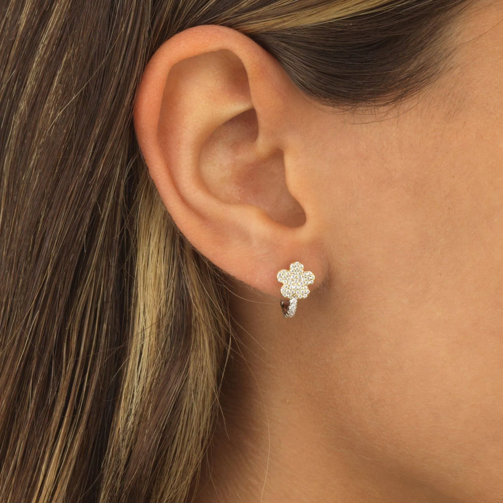 Two-Tone Flower Huggie Earring