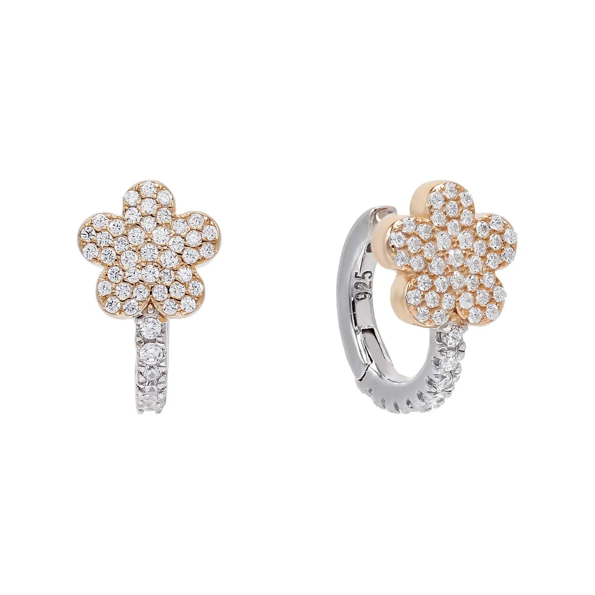 Two-Tone Flower Huggie Earring