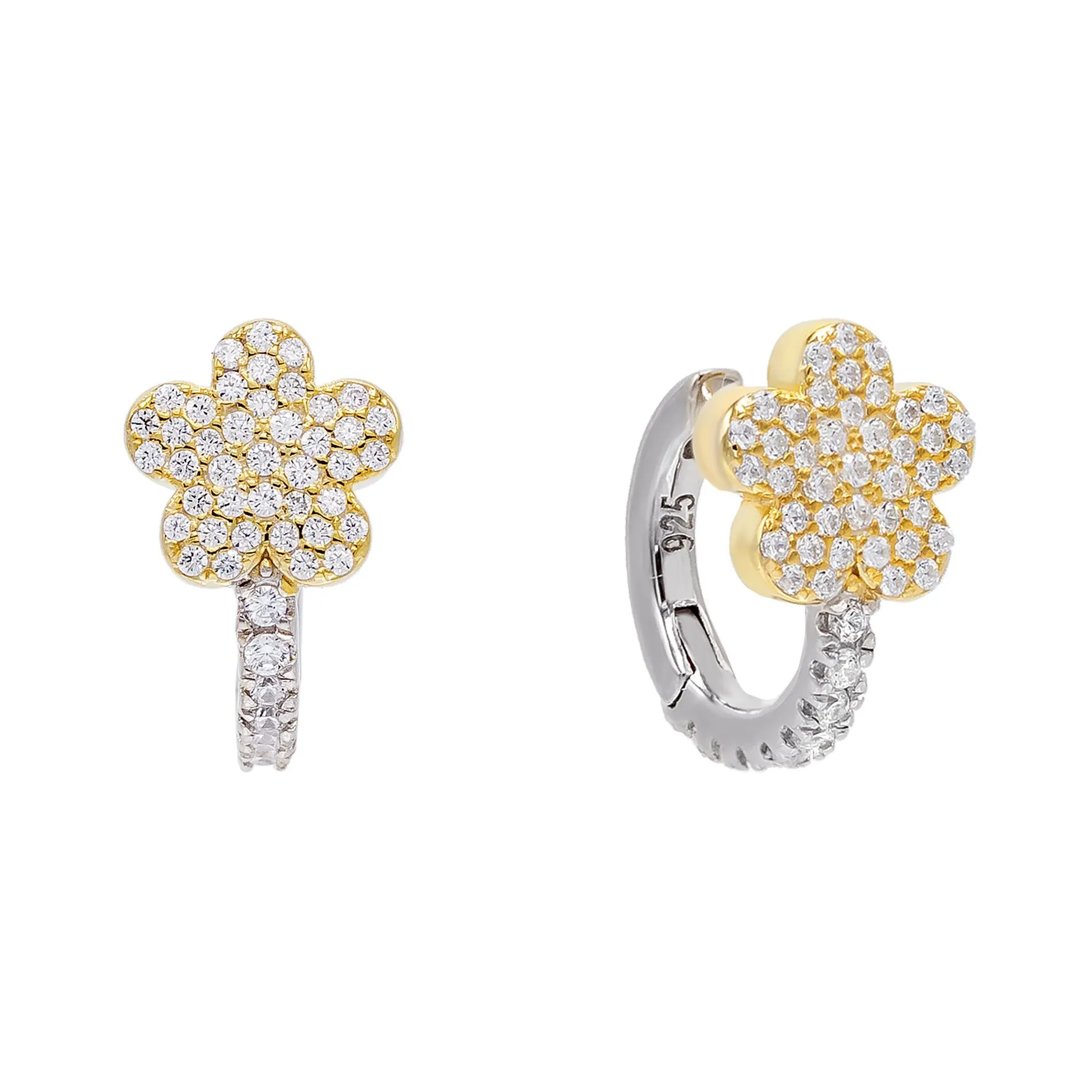 Two-Tone Flower Huggie Earring