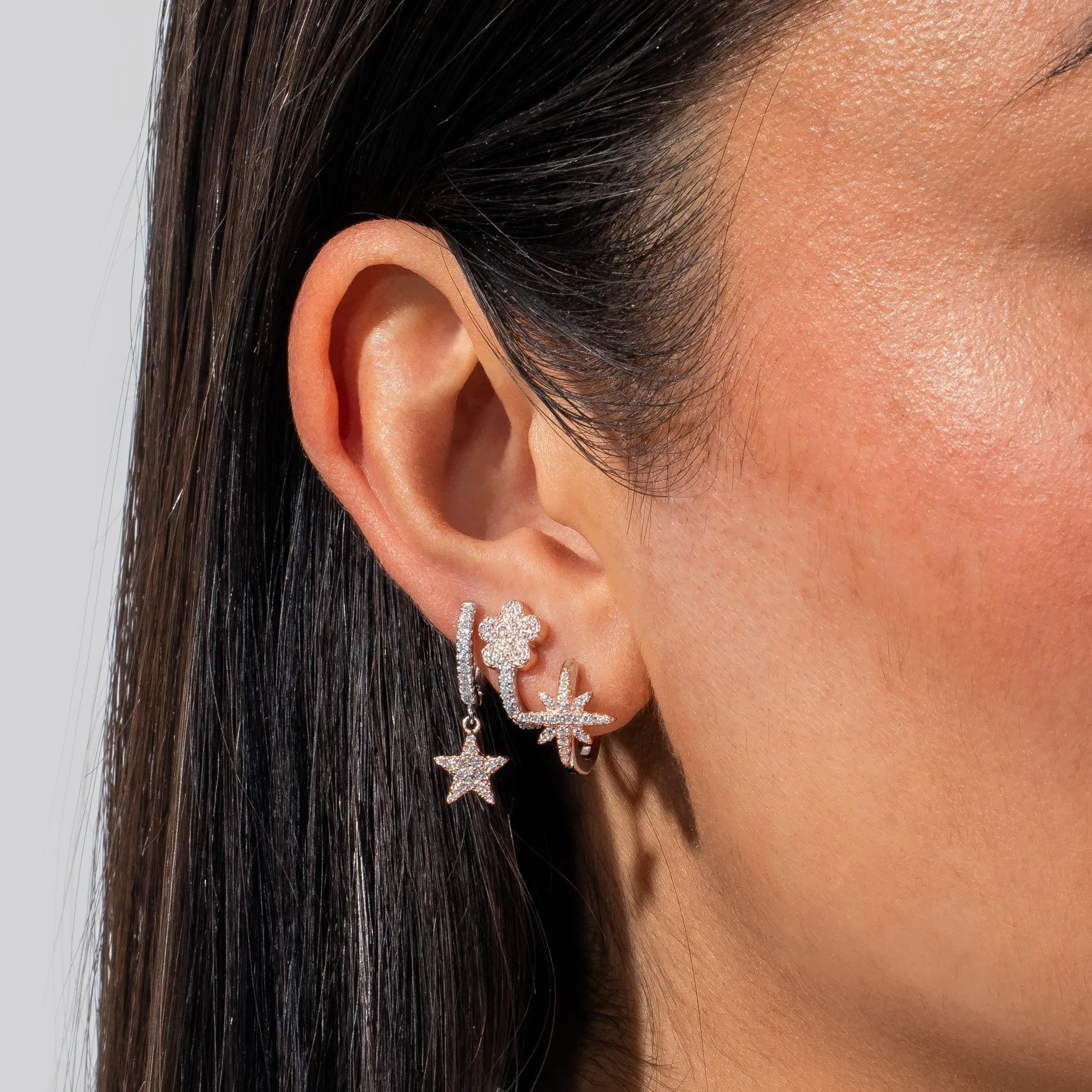Two-Tone Starburst Huggie Earring