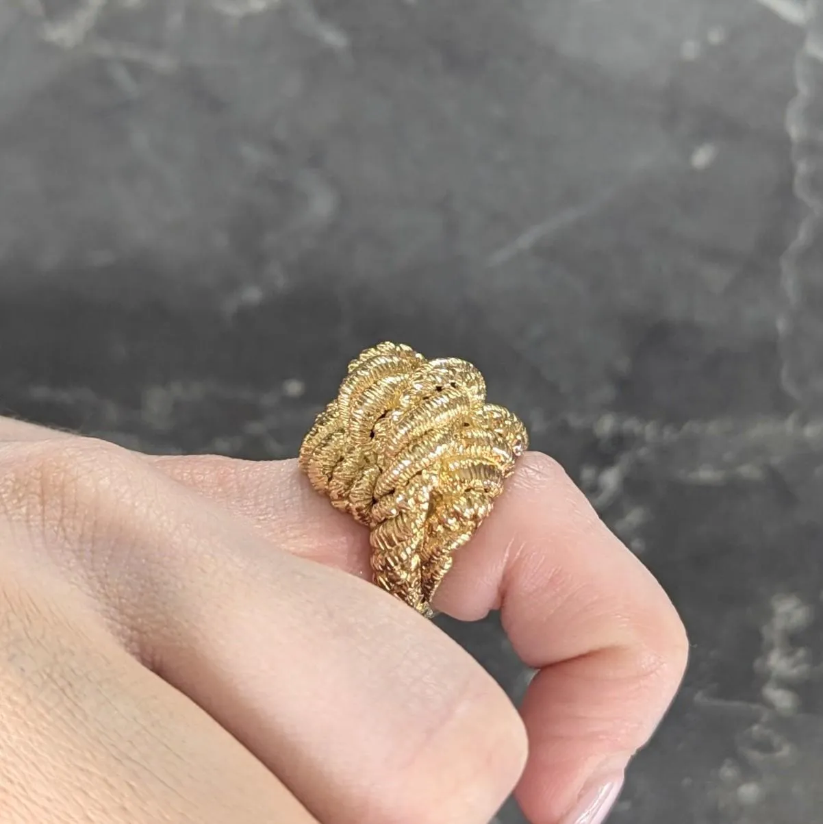 Van Cleef & Arpels French 1960's 18 Karat Yellow Gold Twisted Rope Knot Vintage Dome Ring