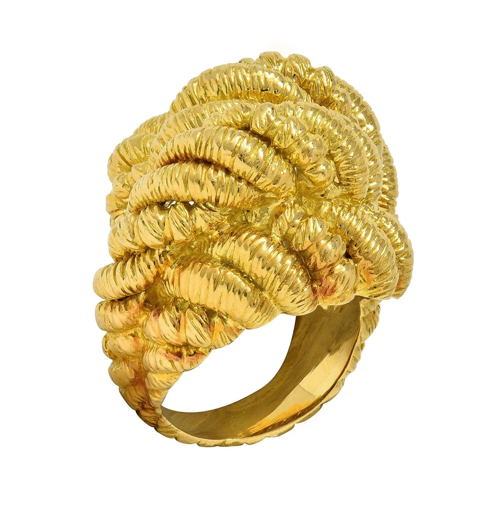 Van Cleef & Arpels French 1960's 18 Karat Yellow Gold Twisted Rope Knot Vintage Dome Ring