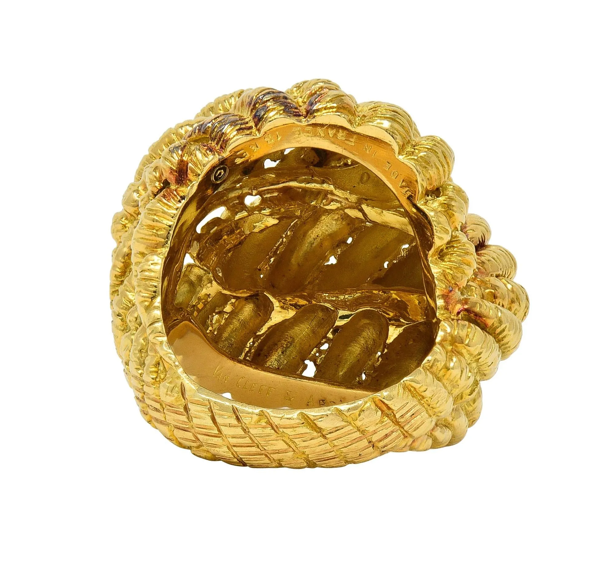 Van Cleef & Arpels French 1960's 18 Karat Yellow Gold Twisted Rope Knot Vintage Dome Ring