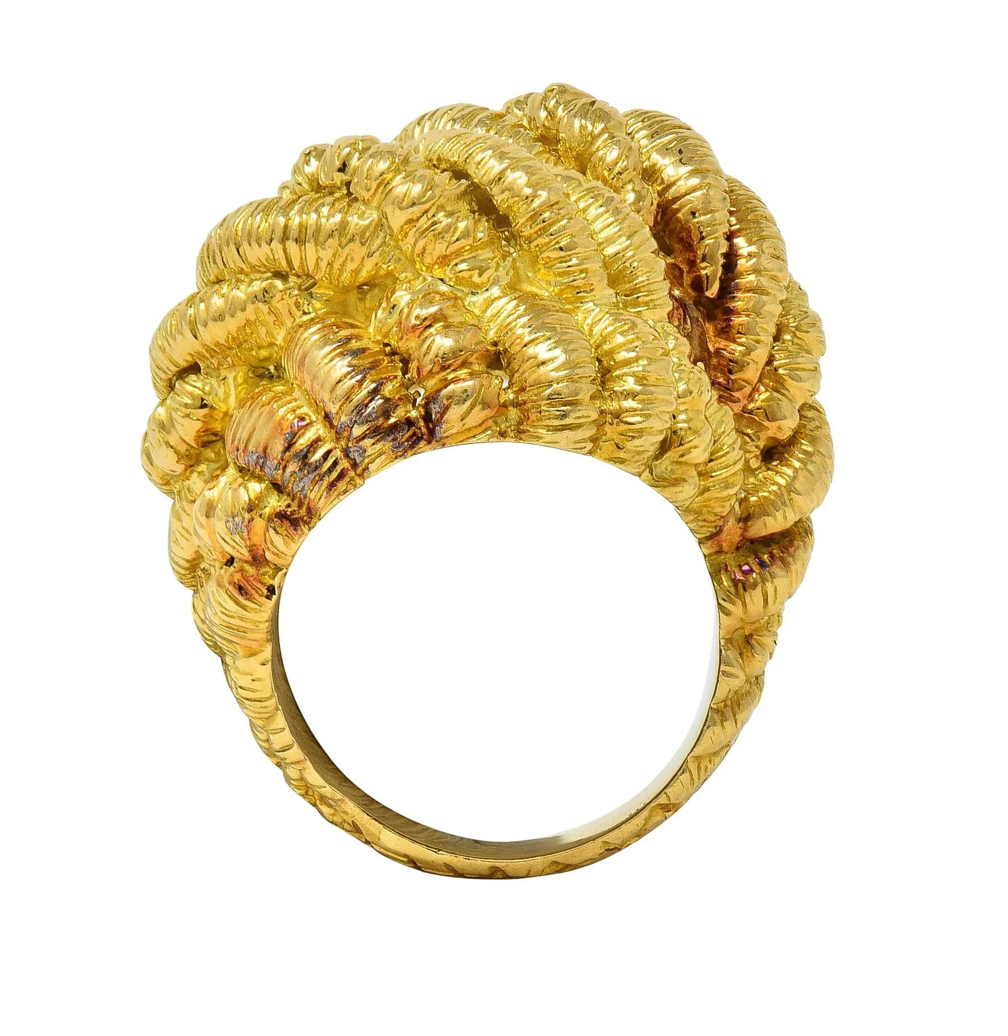 Van Cleef & Arpels French 1960's 18 Karat Yellow Gold Twisted Rope Knot Vintage Dome Ring
