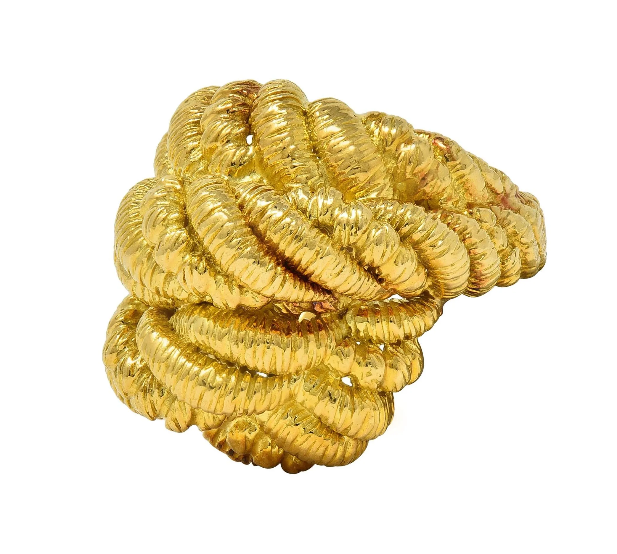 Van Cleef & Arpels French 1960's 18 Karat Yellow Gold Twisted Rope Knot Vintage Dome Ring