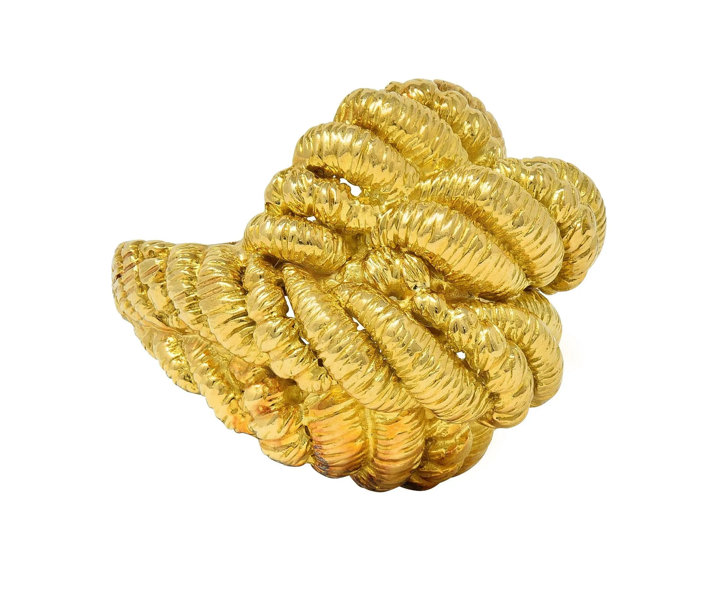 Van Cleef & Arpels French 1960's 18 Karat Yellow Gold Twisted Rope Knot Vintage Dome Ring