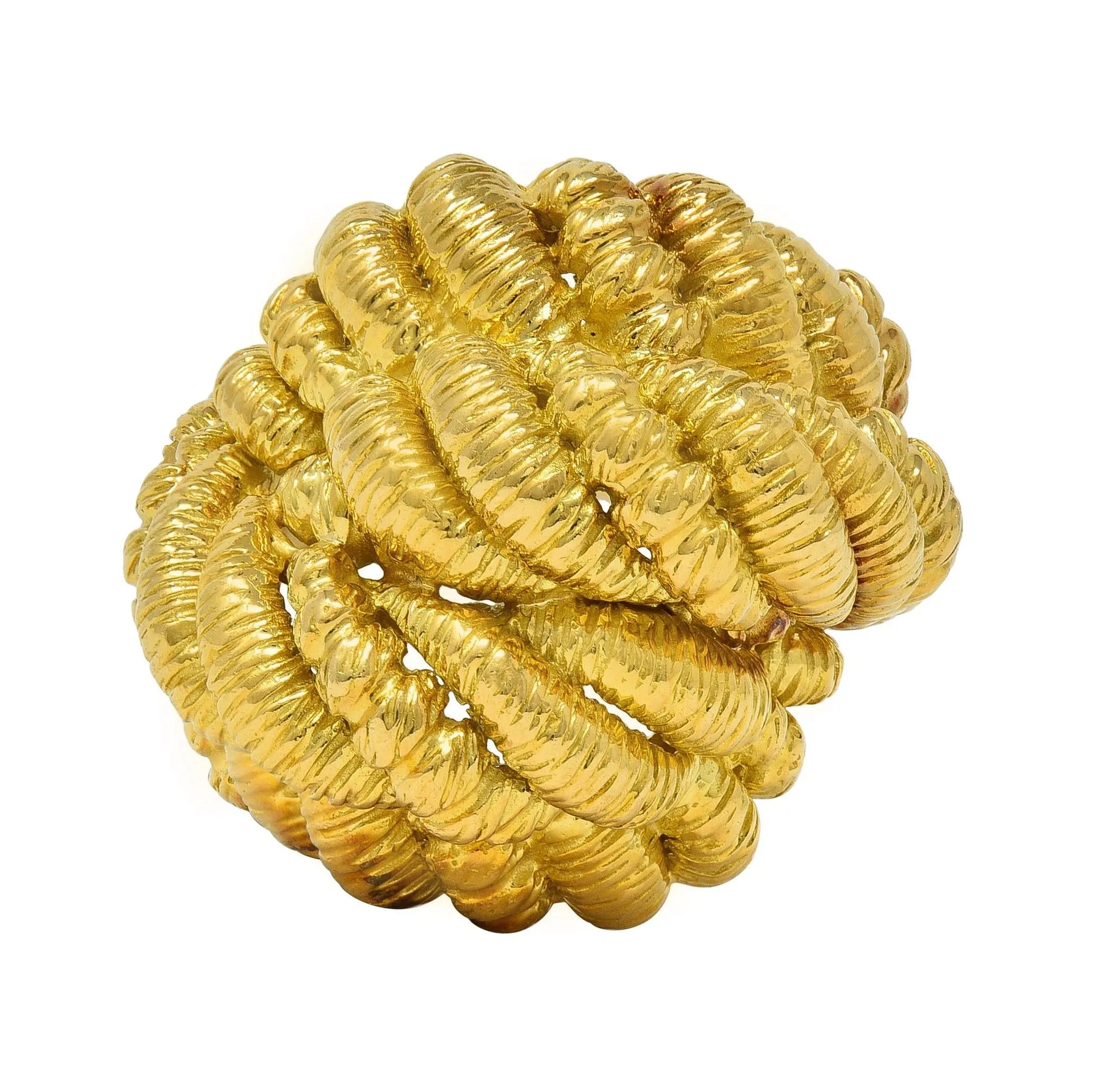 Van Cleef & Arpels French 1960's 18 Karat Yellow Gold Twisted Rope Knot Vintage Dome Ring