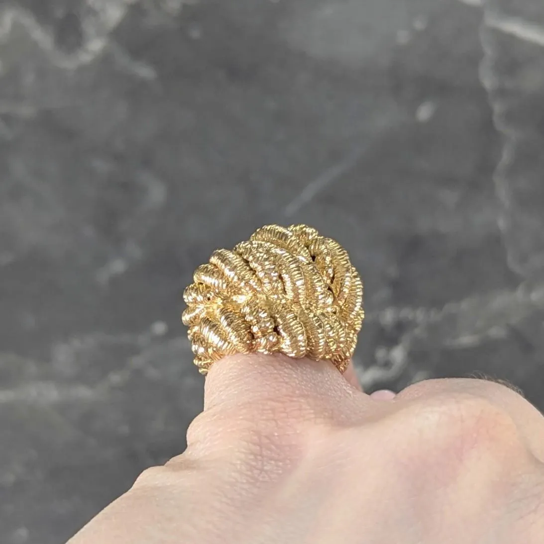 Van Cleef & Arpels French 1960's 18 Karat Yellow Gold Twisted Rope Knot Vintage Dome Ring