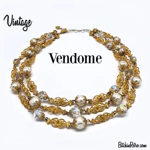 Vendome Vintage Necklace with Baroque Pearls and Aurora Borealis Crystal Beads