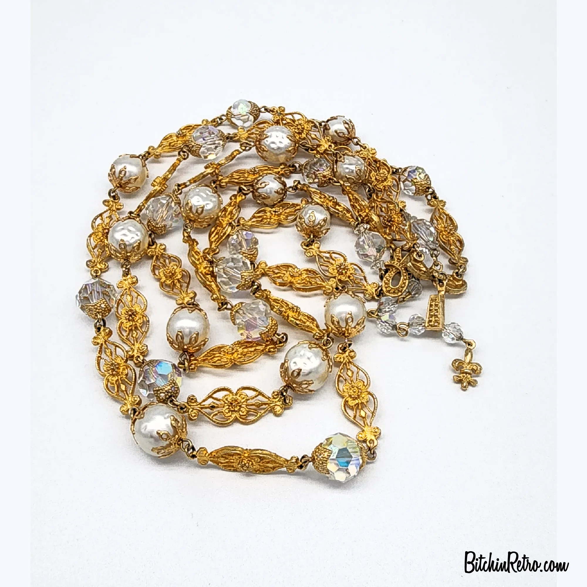 Vendome Vintage Necklace with Baroque Pearls and Aurora Borealis Crystal Beads