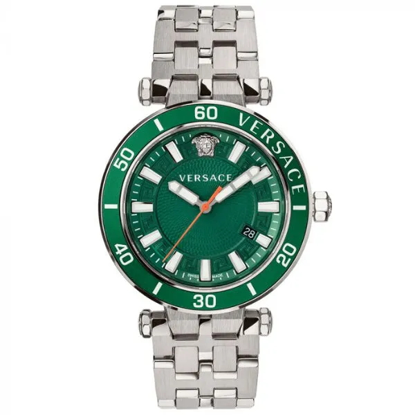 Versace Greca Sport Silver Stainless Steel Green Dial Quartz Watch for Gents - VEZ300421