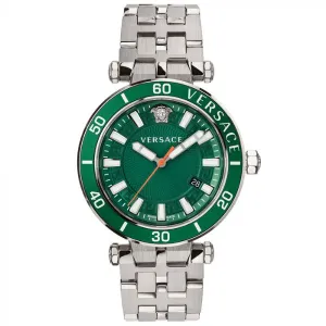 Versace Greca Sport Silver Stainless Steel Green Dial Quartz Watch for Gents - VEZ300421