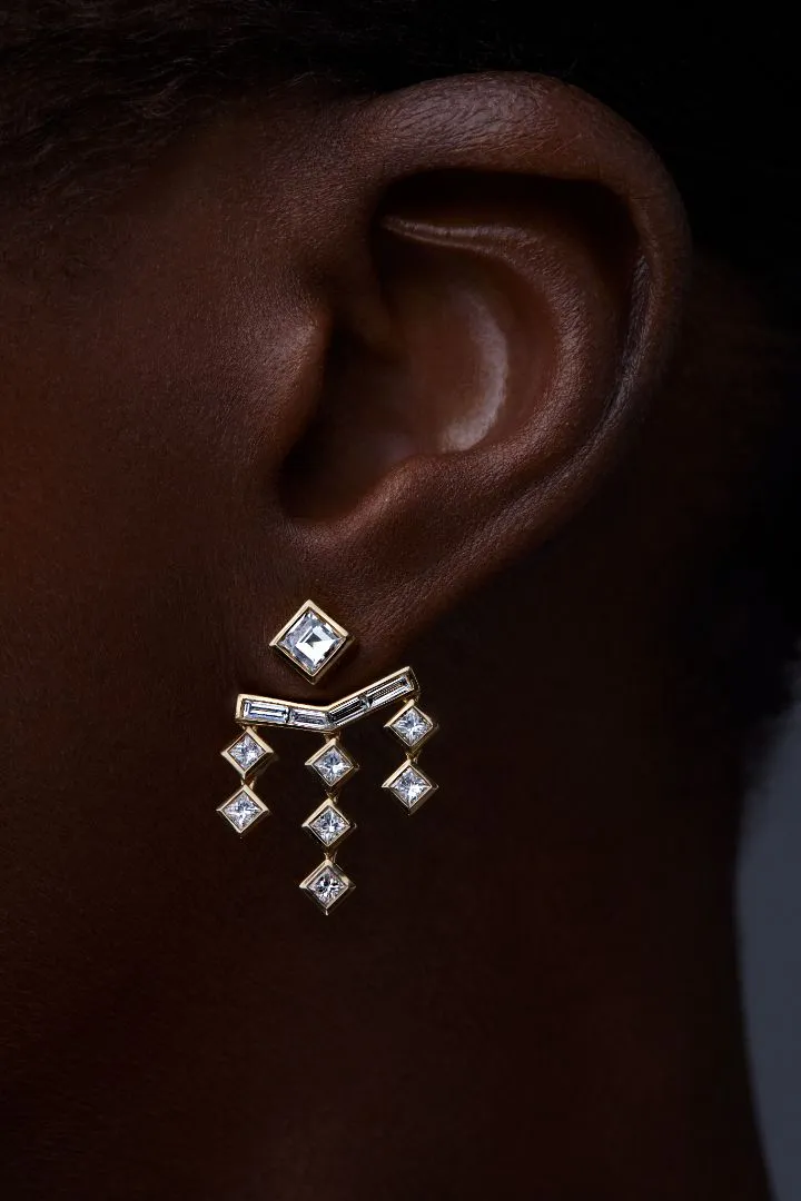 Vibrations Three Drop Fringe Earrings in Diamond