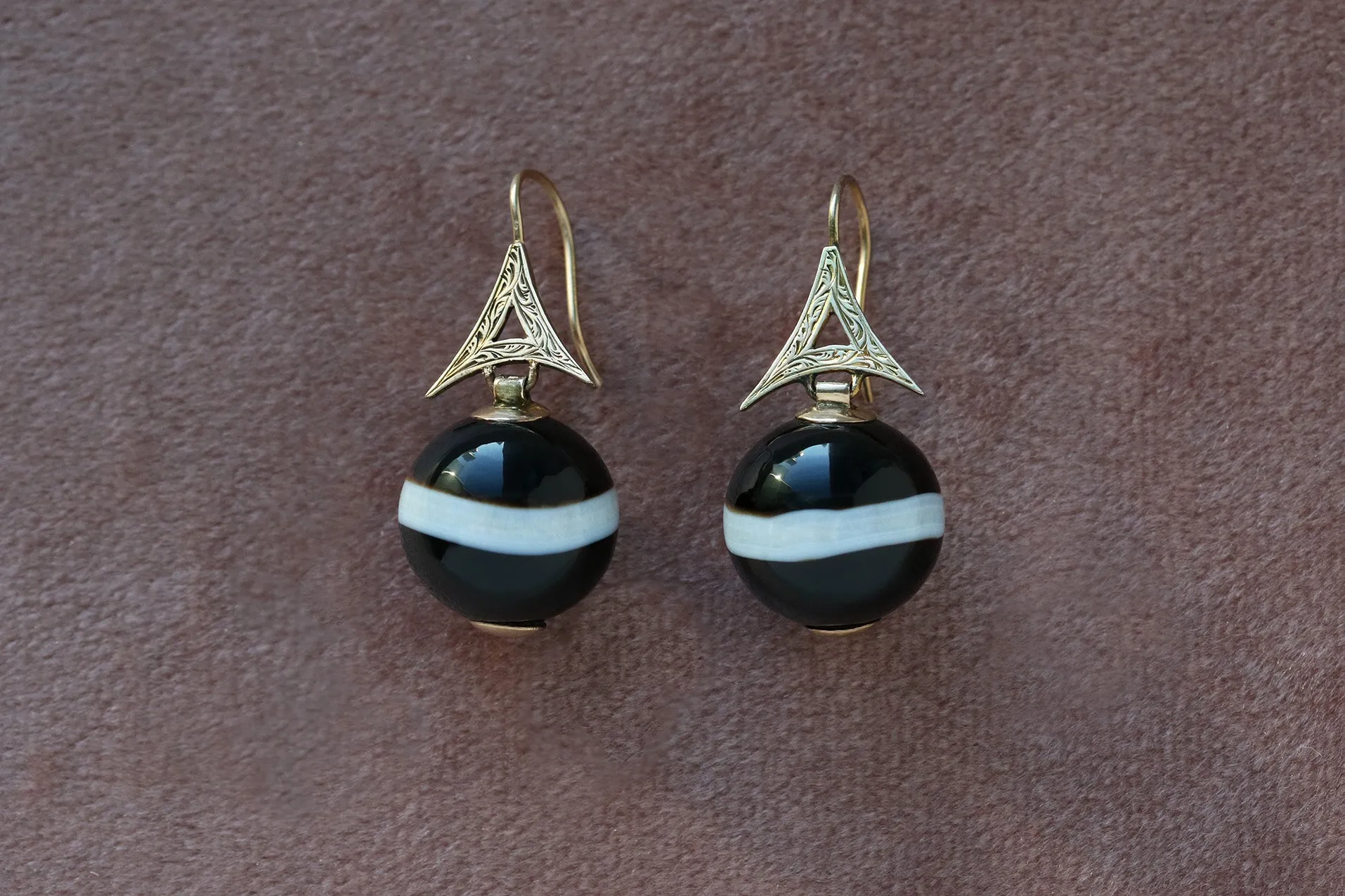 Victorian Banded Agate Orb Earrings
