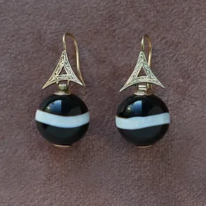 Victorian Banded Agate Orb Earrings