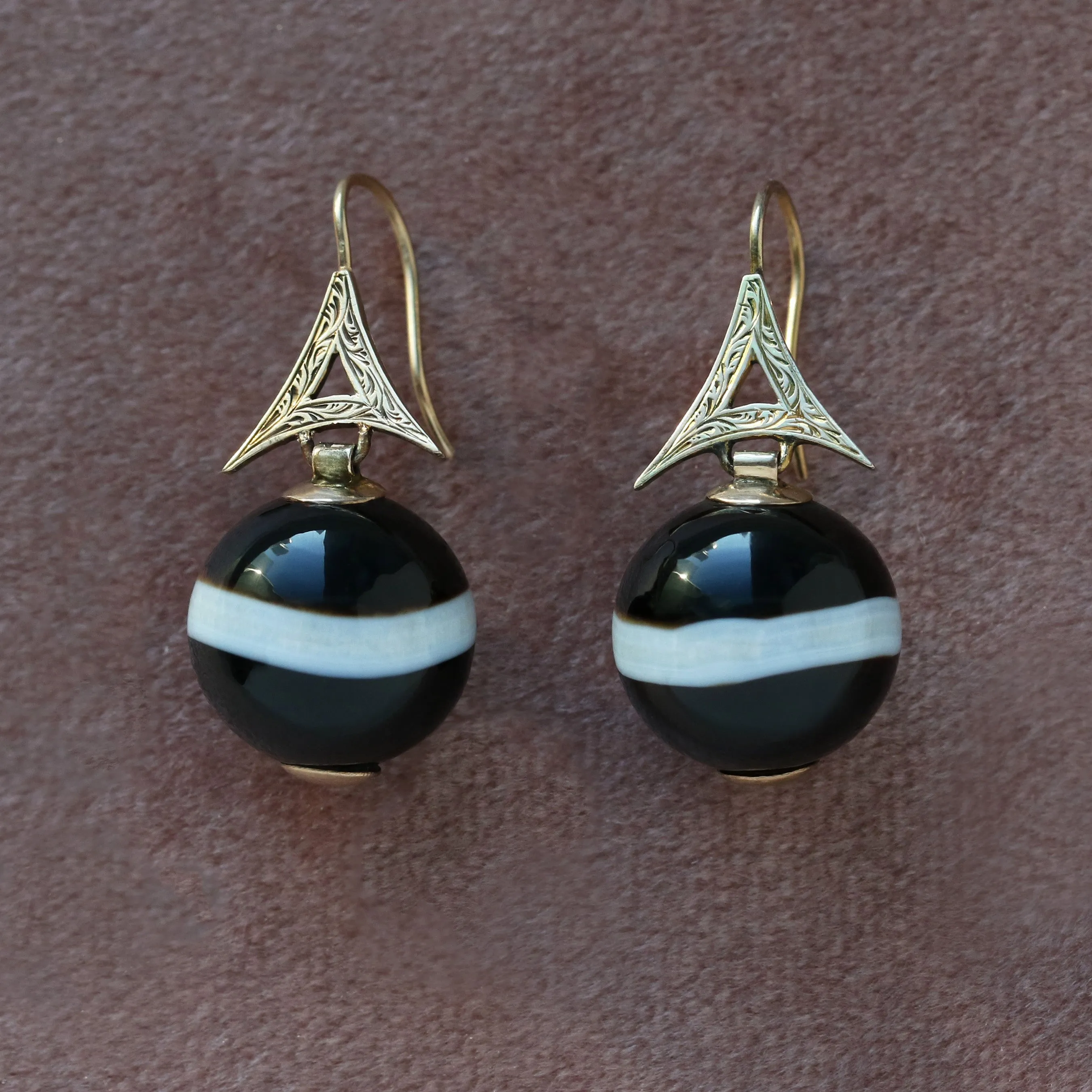 Victorian Banded Agate Orb Earrings
