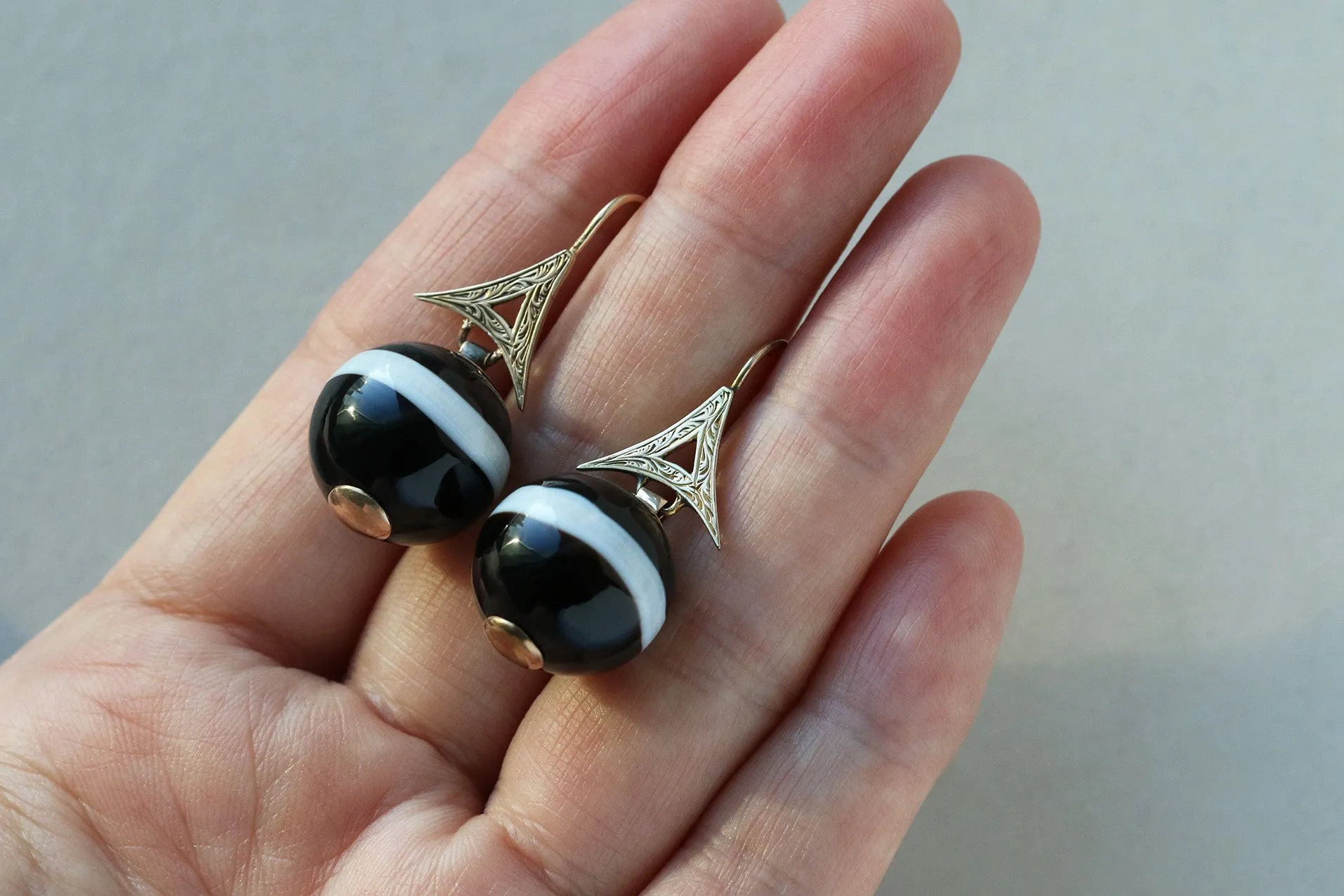 Victorian Banded Agate Orb Earrings