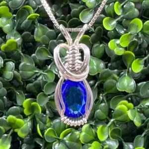Vintage Blue Glass Gemstone Wire-wrapped Pendant