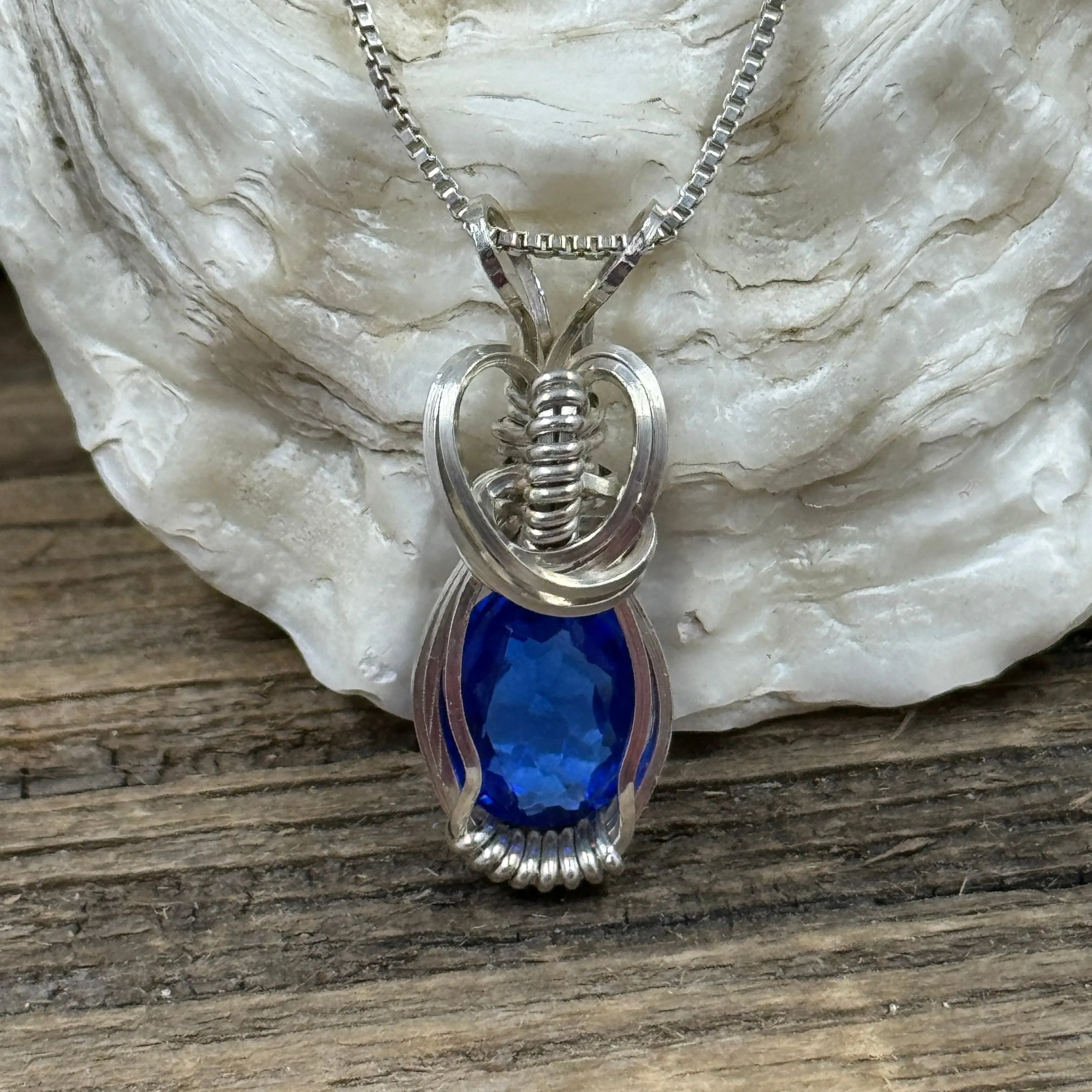 Vintage Blue Glass Gemstone Wire-wrapped Pendant