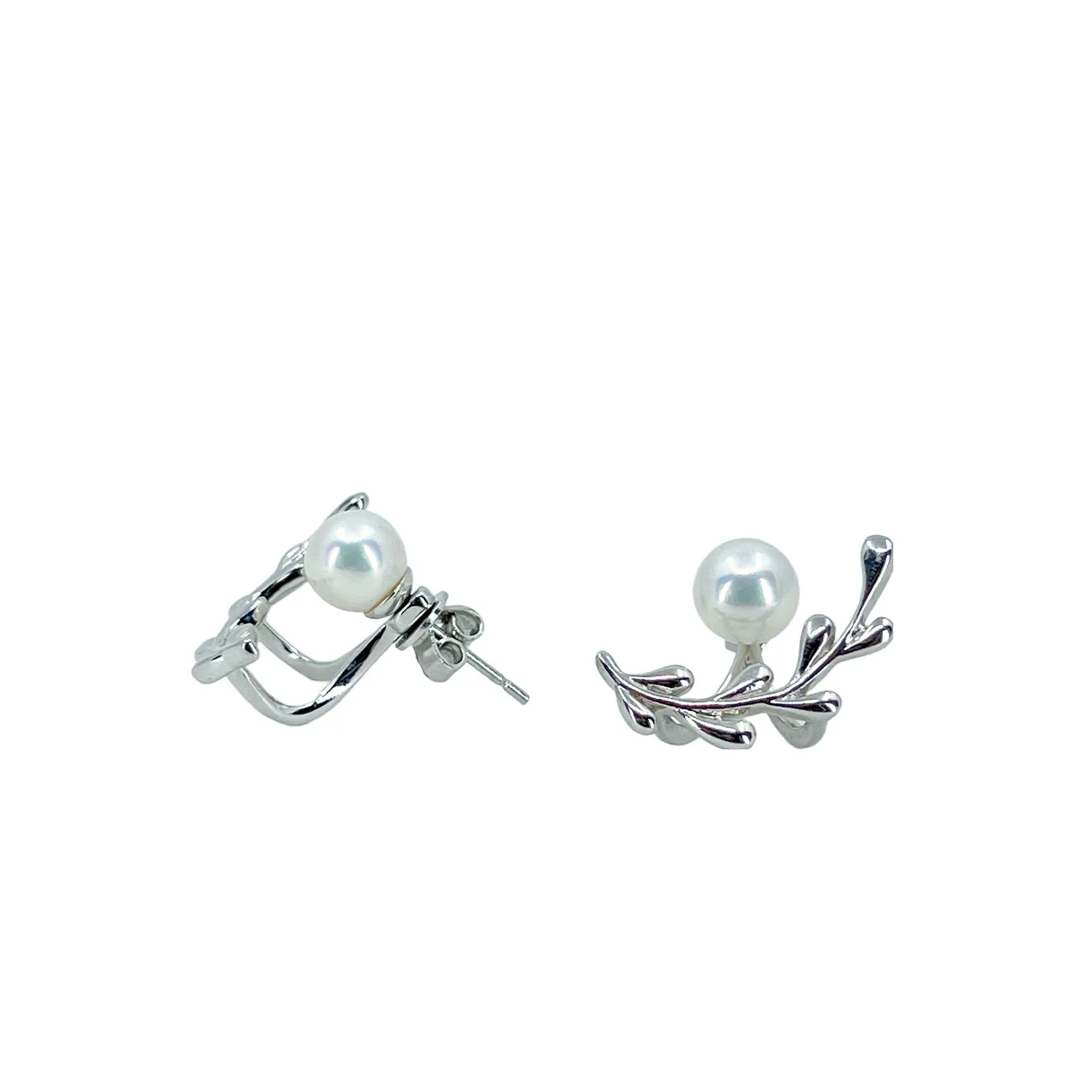 Vintage Ear Climber Jacket Akoya Saltwater Cultured Pearl Pierced Stud Earrings- Sterling Silver