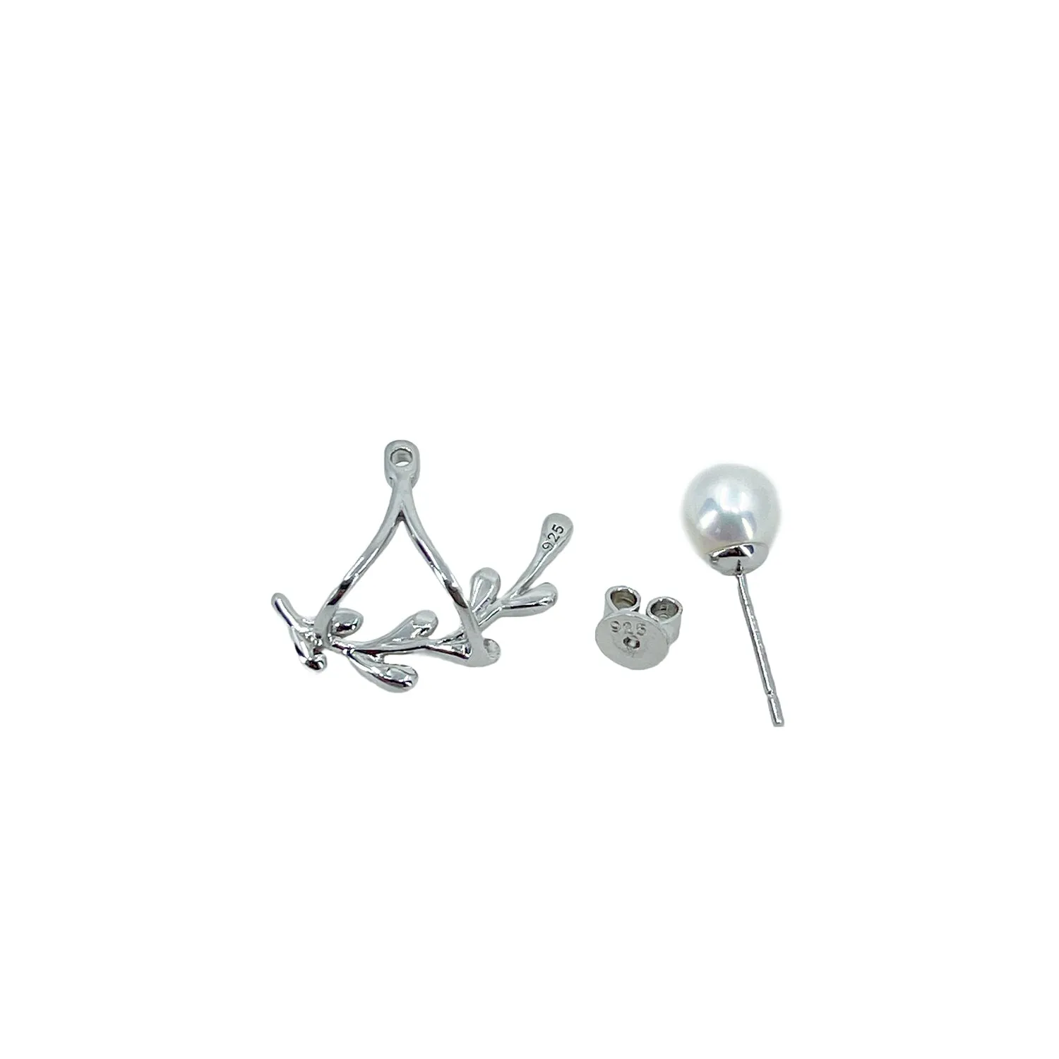 Vintage Ear Climber Jacket Akoya Saltwater Cultured Pearl Pierced Stud Earrings- Sterling Silver