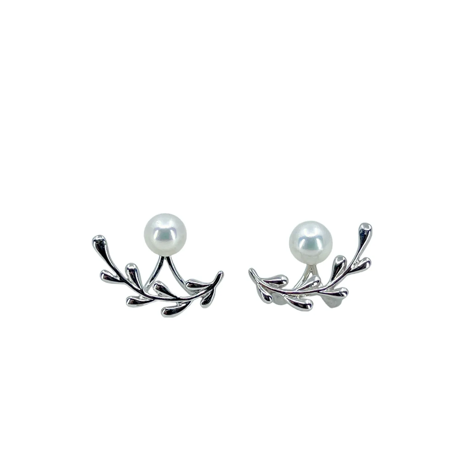Vintage Ear Climber Jacket Akoya Saltwater Cultured Pearl Pierced Stud Earrings- Sterling Silver
