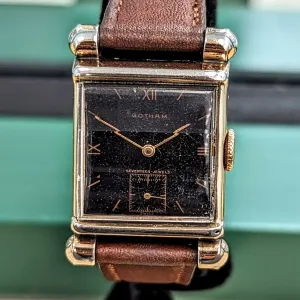 Vintage GOTHAM Wristwatch 17 Jewels Black Dial Fancy Lugs Swiss Made Watch