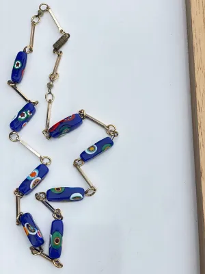 Vintage Mille Fiori Murano Glass Beaded Necklace in blue