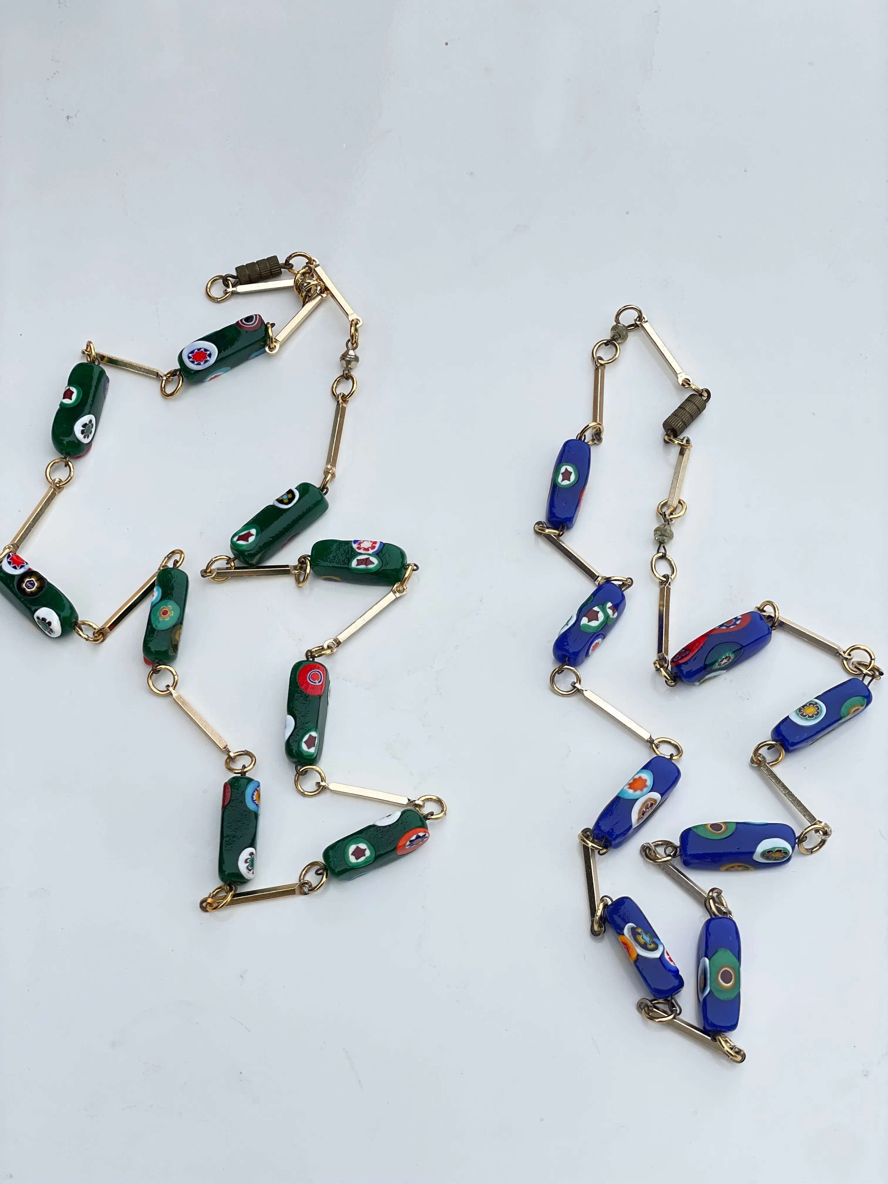 Vintage Mille Fiori Murano Glass Beaded Necklace in blue